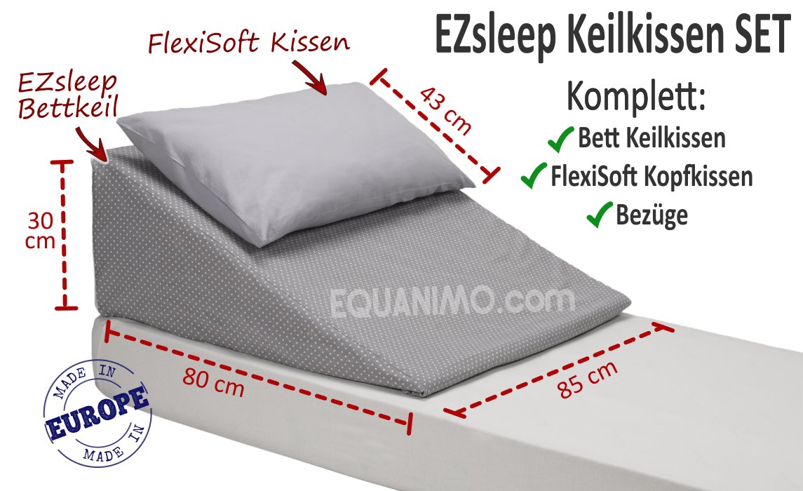 EZsleep Bettkeil SET: KOMPLETT - Keil, Kopfkissen und Bezüge