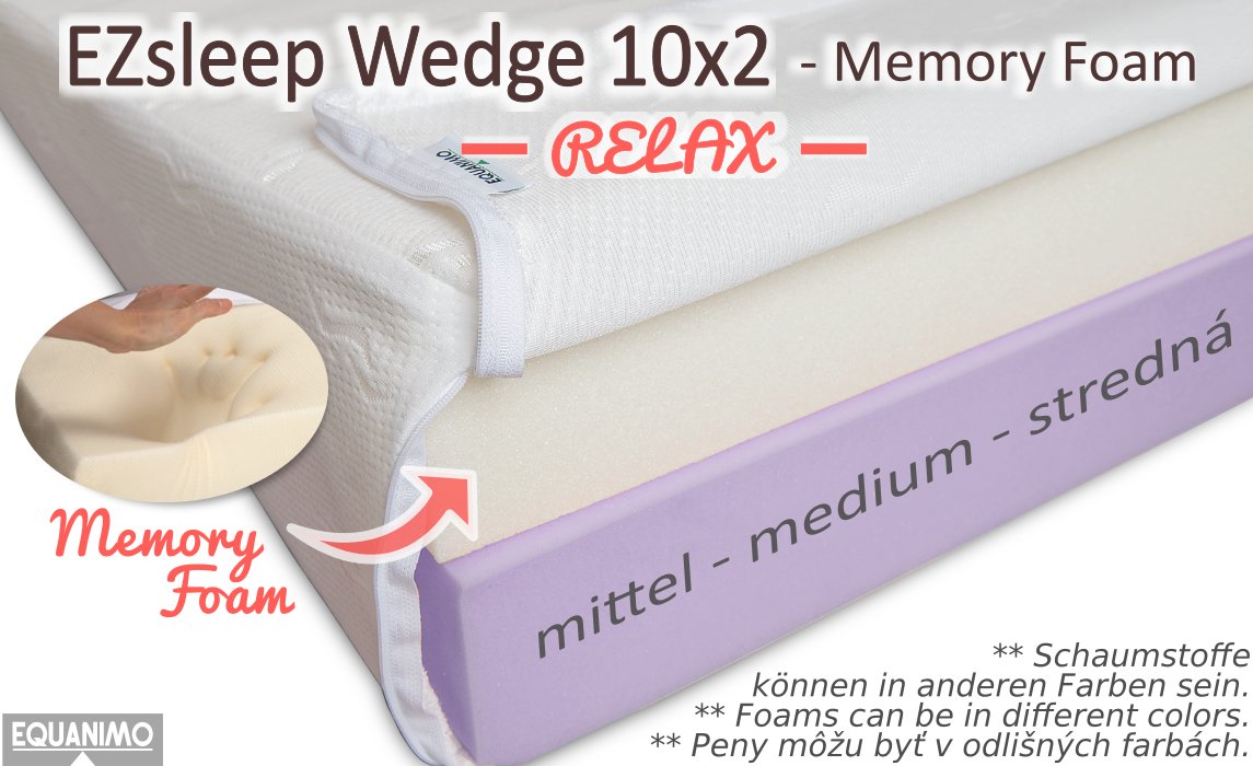 Klinová podložka EZsleep 10x2 - RELAX (Memory foam) :stredná a pamäťová penové vrstvy