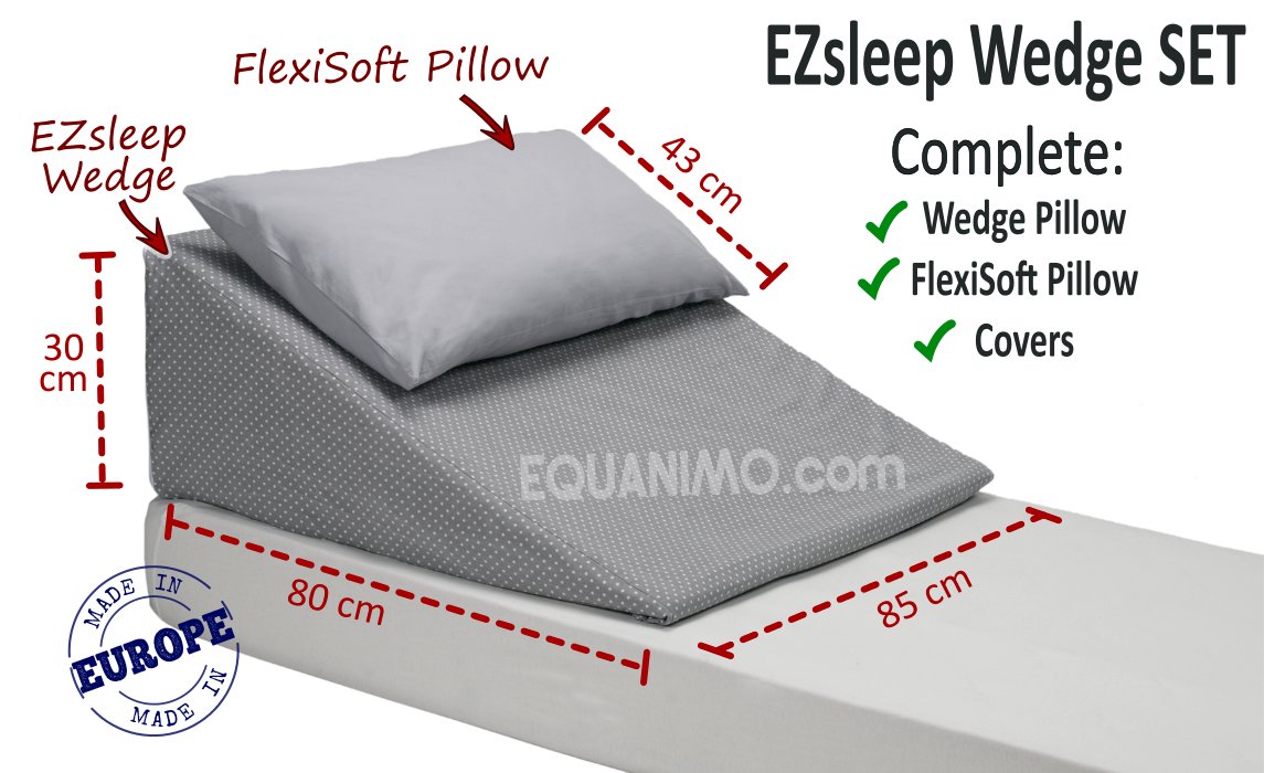 EZsleep Wedge Pillow SET: COMPLETE - Wedge, Long Pillow, Wedge Cover, and Pillowcase
