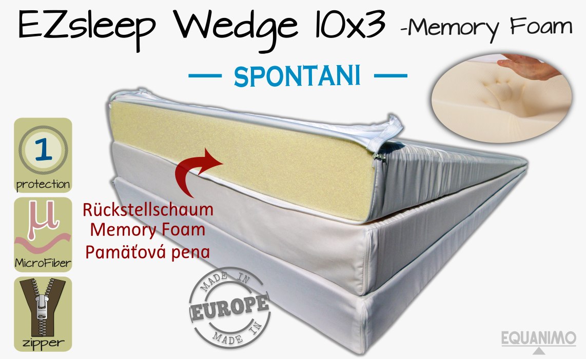 EZsleep Wedge Pillow 10x3 - SPONTANI: Memory foam top (memory foam, medium, hard)